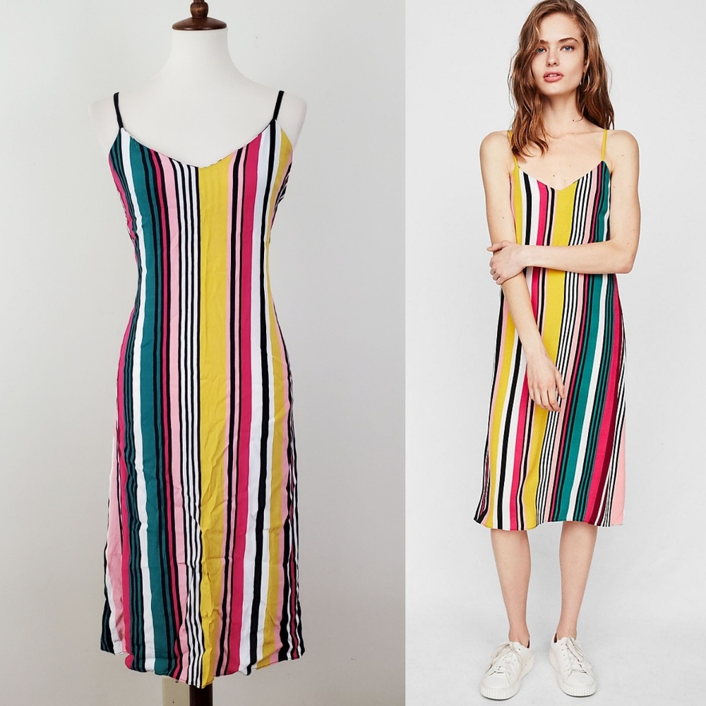 Express Multicolor Striped Midi Slip Dress